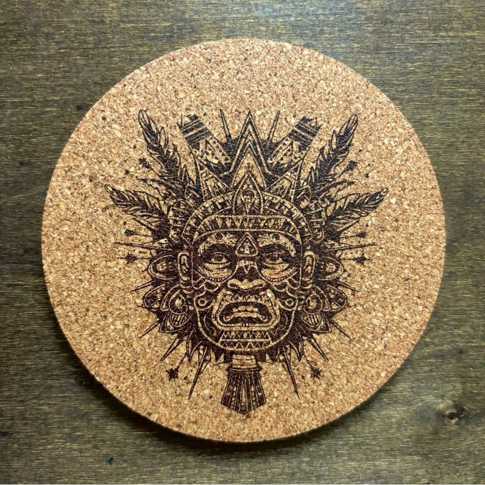 Aztec Clipart 5 Laser Engraved Cork Coaster